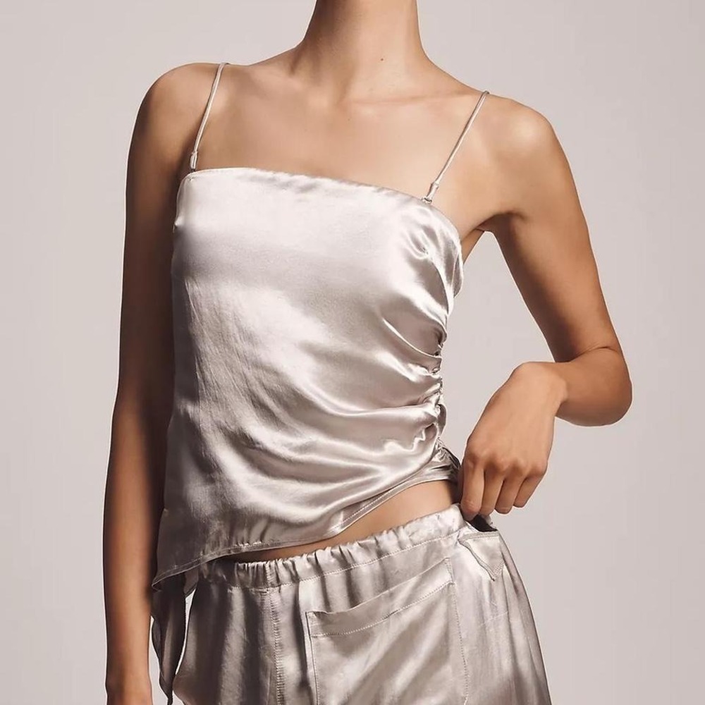 Tyler McGillivary Asymmetric Estelle Top Women's Size‎ Small Silver Satin Cami